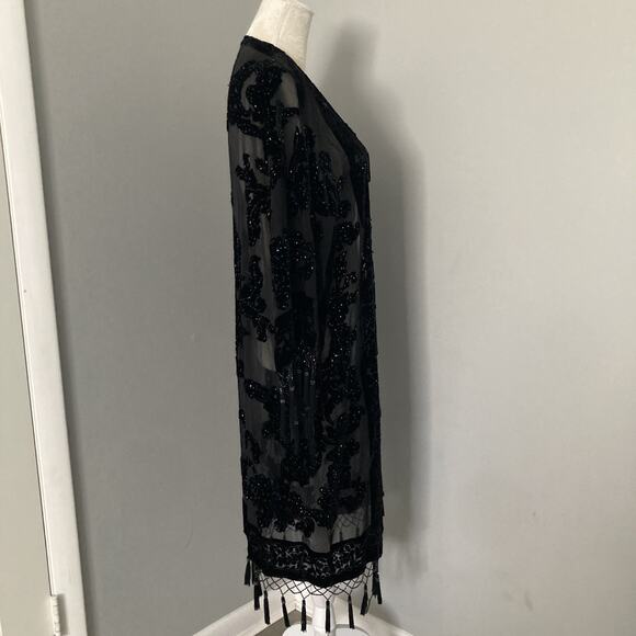 Aris A Vintage 90s Silk Burn out velvet kimono beaded tassel whimsigoth One Size - Picture 7 of 16